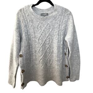 Marled Reunited Gray Knit Crewneck Sweater Large with buttons on sides